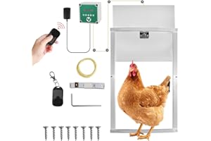 Jopassy Puerta de gallina automática con corredera de 30 x 30 cm, Puerta de Pollo de Aluminio con Sensor de luz y Control de Tiempo, Puerta Manual de gallinero