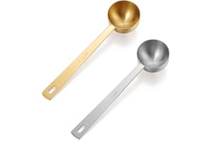 Nogeqi 2 cucharas dosificadora de café de acero inoxidable 15 ml, cucharas dosificadoras redondas con mango largo