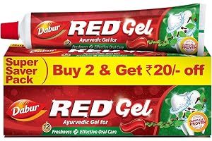 Dabur Red Gel Ayurvedic Toothpaste - 300g (150g x 2) | Reduction in Bad Breath, Plaque & Gingivitis | Freshness with Protection | For Healthy Gums & Effective Dental Care