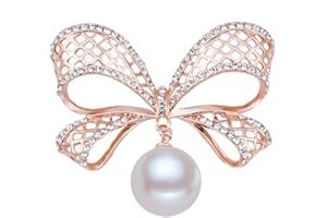 Belons Rose Gold Bowknot Brooch Pearl Rhinestone Brooch Collar Safty Pin Wedding Banquet Bouquet for Women Girls