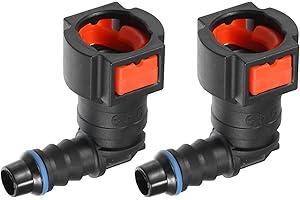 A ABSOPRO Connettore rapido per tubo del carburante per auto a 90 gradi da 3/8" 9,49mm SAE a tubo da 5/16" 8mm Scollega il tubo in plastica rosso (Set di 2).