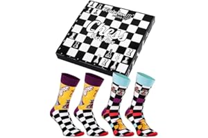 Rainbow Socks - Chess Socks Box - Do Podarowania Szachisty, Gry Planszowe - 2 Pary Skarpetek Szachowych - Szafka Szachowa I Figurki Szachowe, Chess_Socks_Box, 41-46 EU