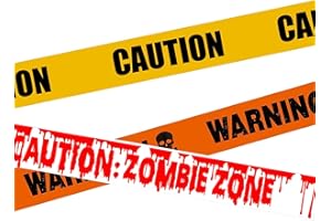 WFFEILA Halloween Deko Outdoor Garten Warnbänder Dekorationen Horror, 10M Zombie Warnband Gelb, Gefahren Warnband, Schrägband Bündel für Garten Zombie Party Gefahr Gefahrenbereiche