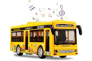 Spiritzohic Bus Car Toys, Play Vehicles Toy Bus Model Car with Lights and Sounds Pull Back Cars Alloy Diecast Vehicles Mould Buses Toys Vehicle Friction Powered Vehicles Gift for Birthday (Yellow)