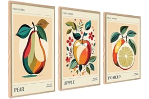 ag.art deco Affiche Decoration Murale con Cadre 40x50 cm | Affiche Murale con Cadre en Bois | Poster Mural pour Salon et Chambre à Coucher | Lot de 3 Tableaux (Fruit Rétro)