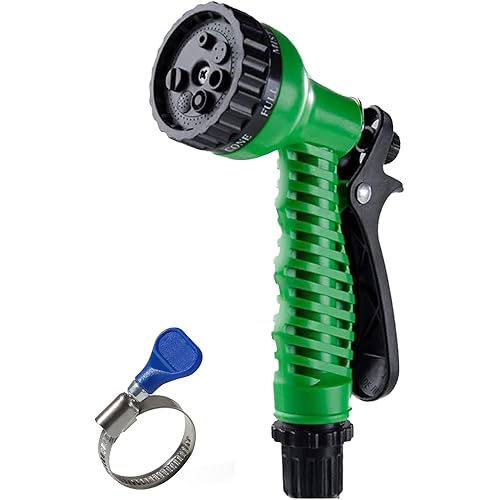 Cinagro Garden Hose 7 Pattern High Pressure Garden Hose Nozzle Spray Gun, Pressure Control Valve, 360° Adjustable & Leak Proof, Gardening Washing Water Spray for Plants (with 1 Clamp)