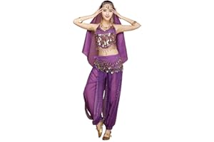 Grouptap Womens danzatrice del Ventre 4 Pezzi Vestito Costume Set con Il Massimo dei Pantaloni Testa Velo Sciarpa dell'anca per Ballare Egiziano Arabian