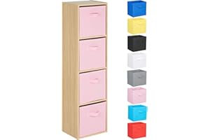 Hartleys 4 Tier Oak Cube Unit - Pink Storage Boxes