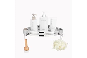 TUOHBOVA Estanteria de Esquina Ducha Sin Taladros, Estanteria Organizador Pared Adhesivo de Acero Inoxidable Para Baño y Cocina, con 2 Ganchos, Plata