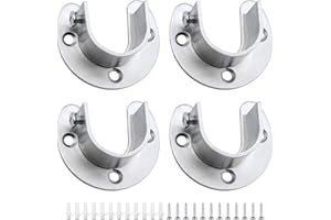 SPTwj 4PCS Thick Closet Pole Sockets Rod Socket Flange U shaped Opening Support 25MM (Stainless Steel Silver)