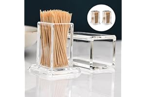 Uotyle Toothpicks Holder 2PCS Acrylic Toothpick Box Transparent Square Cocktail Toothpick Container with Lid Toothpick Dispenser for Restaurant/Bar/Home/Party