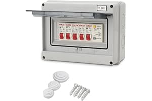 SUDEG 8 Way Consumer Unit Circuit Breaker, 63A 30mA RCD+4MCB Plastic Leakage Circuit Breaker, IP65 Anti-Leakage Fuse Box for Garages/Caravans/Workshops/Outbuildings