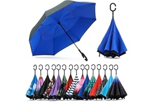 CICILIAYA Parapluie inversé pliable à double couche, support à l'envers, protection contre la pluie, parapluie inversé pour voiture avec poignée en forme de C, grand parapluie droit