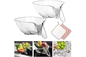 PRZRAO 2 Pezzi Cestello di Scarico per Scolapasta, Multifunzione Cestello di Scarico Cestello Lavaggio Frutta Verdura con Filtro, Cestello per Lavello da Cucina con Panno di Pulizia