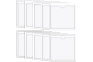 Vicloon Samoprzylepna kieszeń, 10 sztuk uchwytów na etykiety samoprzylepne, 105 x 105 mm, przezroczysty, samoprzylepny uchwyt na cenę, klasyfikacja biurowa do domu szkoły