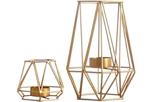 ‎NUPTIO NUPTIO 2 sztuki metalowych sześciokątnych kształtów geometrycznych świeczników na świeczki typu tealight, żelazne świeczniki na świeczki typu tealight do vintage, na wesele, Boże Narodzenie,