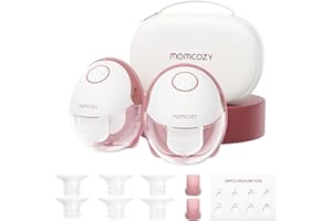 Momcozy Mobile Style | M6 Tire-Lait Electrique Mains Libres Portable, DoubleFit Double Scellé Anti-Fuite, avec 3 Modes & 9 Niveaux, Rythme Idéal pour Plus de Lait, 24mm (2, Rouge)