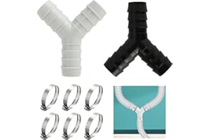 SELURK 2 Way Y Splitter for Pipes Washing Machine Waste Splitter Dual Waste Pipe Connector for Washing Machine and Dishwasher Universal Drain Hose Connector Compatible with 16-27mm Hoses, 2pack 6 Hose Clamps