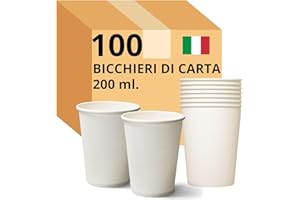Easy8 100 Bicchieri Carta 200 ml, Bicchieri Usa e Getta, per Caffè, Acqua, Bevande Calde Fredde, Biodegradabili, Monouso, Grandi, Ecologici, Sostenibili