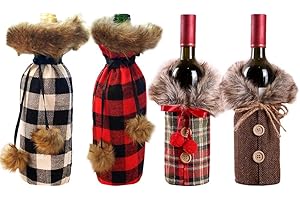 Feelava Weihnachten Weinflasche Abdeckung 4 Stücke Rotwein Taschen für Dress up Weinflasche Wiederverwendbare Wein Geschenk Taschen für Home Dinner Party Dekoration Tischdekoration