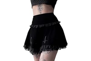 Geagodelia Minigonne Donna Gonna Ragazza Corta Casual Rifiniture in Pizzo Vintage Gotico Punk Vita Alta Bar Cocktail Festa alla Moda Chic