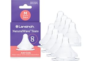 Lansinoh NaturalWave Baby Bottle Teats - 8 Pack - Anti-Colic Air Vent - BPA & BPS-Free - Clinically Proven to Reduce Nipple Confusion - Compatible with Lansinoh Bottles (8 Pack, Medium Flow)