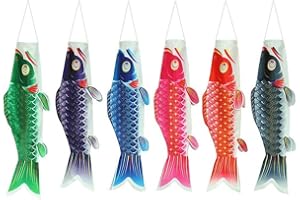 Tsffae 6pcs Japanische Karpfen Windsack Streamer Flagge Kite Japanische Koinobori Karpfen Kite Bunte Windsack Karpfen Wind Socke Flagge Hängen Dekor