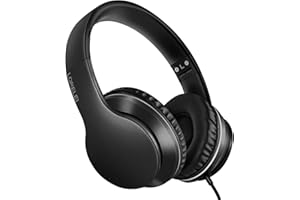 LORELEI X6 Over-Ear Headphones with Microphone, Lightweight Foldable & Portable Stereo Bass Headphones with 1.45M No-Tangle, Wired Headphones for Smartphone Tablet MP3 / 4 (Space Black)