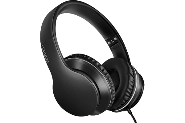 LORELEI X6 Casque Supra-auriculaire avec Microphone, Casque de Basse stéréo léger Pliable et Portable avec 1,45 m sans enchevêtrement, Casque Filaire pour Smartphone Tablette MP3 / 4 (Noir sidéral)