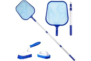 SATAR REFES Hot Tub Cleaning Kit Accessories, Pool Skimmer Net Pool Net Ultra Fine Mesh Net with Telescopic Pole Pond Skimmer with Paddling Pool Brush, Scrubber Pad for Garden Pond Fountain Hot Tub Spa Fish Tank