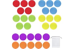 MAXQUU 30 marqueurs de tapis ronds, 1 sac de rangement, marqueurs de sol pour salle de classe, adaptés aux fournitures pédagogiques, marqueurs de tapis de positionnement pour l'entraînement des enfants.