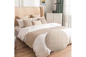 Morbuy Bed Runners and Matching Cushion Cover, Reversible Bed Runners Scarves Hotel Bedding Bed Towel Bedroom Bedspread Protection Home Decoration (45x240cm(Jacquard Bed Runners),beige)