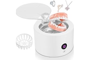 LIFEJXWEN Pulitore ad ultrasuoni per protesi, dispositivo di pulizia ad ultrasuoni da 200 ml, macchina per pulizia ad ultrasuoni portatile da 45 KHz, detergente per gioielli con 4 modalità di pulizia(Bianco)
