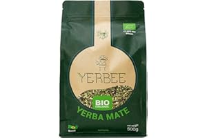 YERBEE Yerba Mate Tè Bio (500 g) Brasile | Affinato, Essiccato all'aria, Senza fumo, Senza polvere | Yerba Maté Verde Brasiliana Bio Premium con Foglie Fini