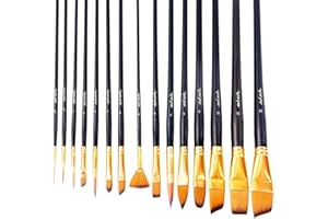 Mont Marte Art Paint Brush Set, 15 Piece. Includes 15 Taklon Bristle Paint Brushes and Easel Wallet with Zip Fastening. Suitable for Acrylic, Oil and Watercolor Painting.