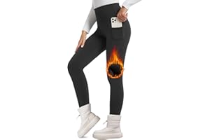 FOTOCITI Thermo Leggings Damen Winter Mit Tasche Thermoleggins Gefütterte Fleece Warme Thermounterwäsche High Waist Lange Sportleggins Yogahose Hose