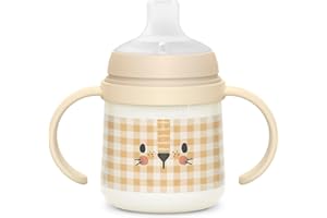 Suavinex, Tasse Apprentissage Bébé, Biberon avec Poignées, Brillent dans le Noir, avec Bec Anti-fuites en Silicone, avec Valve Anti-Colique, pour Bébés +6 Mois, Idéal Nuit, 150 ml, Beige