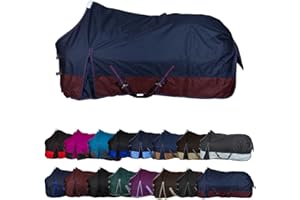 RL24 - Weidedecke 600D Basicline – Regendecke & Übergangsdecke – Wind- & wasserdichte Outdoordecke mit Innenfutter – Pferdedecke in Marine/Kastanie – 145cm (Polarfleecefutter)