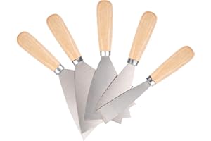 FULUSHOUXI Zestaw 5 sztuk szpachli do powierzchni do suchej zabudowy, zestaw szpachli malarskich z drewnianym uchwytem, nóż do palet, szpachelka do szpachlowania i zdrapywania farby lub tapet (1/2/3/4/5")