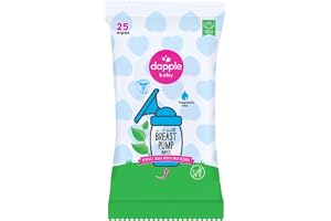 Dapple Baby bröstpumpservetter, 25 stycken, doftfri, växtbaserad och allergivänlig, tar bort mjölkrester, smakfri, bekväm våtservetter påse