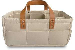 KiddyCare - Vielseitiger Wickelkorb und Windel-Organizer aus 100% Baumwolle und Gewebtem Seil, 3 Herausnehmbare Fächer, Ideal für Unterwegs, Babyshower Geschenk [Natur, Normale Größe]