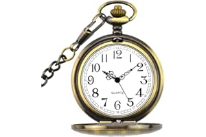 BestFire Pocket Watch Vintage Quartz Pocket Watch Classical Sculptured Fob Pocket Watch with Short Chain for Men Women - Gift for Birthday Anniversary Day Christmas Fathers Day