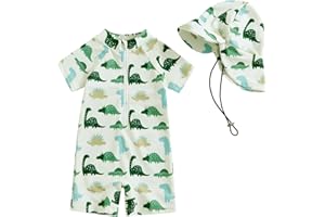 BemeUSWT Baby Boy Swimming Costume Baby Swimsuit 3 6 12 18 Months Infant Toddler Boys Swimwear Rash Guard Zipper One Piece Short Sleeve Beach Bathing Suits Wetsuit