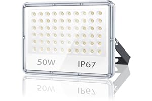 TASINUO Focos LED Exterior 50W, 5000LM 7000K Blanco Frío Luces LED Exterior, IP67 Impermeable Luz Exterior, 60 LEDs Potente Proyector LED, Lampara LED para Jardin, Terraza, Garaje, Fábrica, Almacén