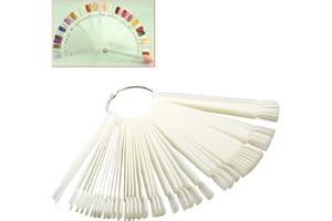 Mofun® 50-Pieces Nail Swatches Sticks in White, Professional Nail Colour Fan Display Sticks, Nail Samples Sticks with Metal Buckle, Detachable Practice Nails Sticks for Beginner, Nail Display for Salon