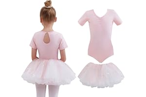 Tancefair Ragazza Vestiti da Balletto Body Danza Tutu Body Balletto Leotard Morbido Cotone Manica Corta Ginnastica Leotards con Rimovibile Gonna Tutu per Ballo