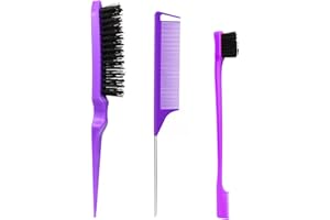 ADSPOW 3 Piezas Kit Peine Peinar Cabello, Incluir Cepillo Cardar Pelo, Peine de Cola con Punta, Cepillo de Doble Borde Peine, Peine Profesional Antiestático para Mujeres, Hombres, Niños,morado