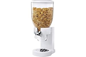 BAKAJI Dispensador para Cereales, Pasta, Caramelos, Frutos Secos, Individual con Rueda, Recipiente g y dosificador Interno, Color Blanco, 500 gr