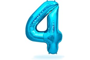 FUNXGO® Ballon Géant Numéro 4 Bleu - Ballon decoration anniversaire 4 ans - deco anniversaire 4 ans fille ou garcon - Gonflables à l'Hélium - Idéal pour Fêtes Filles et Garçons - Ballon 4 Bleu