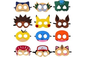 Siphus Party Masken Kinder, 12 Stück Cartoon Filz Augenmaske, Kindermasken mit Elastischen Seil, Cosplay Halbmasken für Kindergeburtstag, Halloween, Karneval, Süße Masken als Geburtstag Geschenke